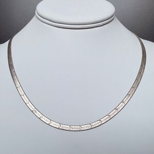 MILOR ITALY Sterling Silver Chevron Etched 18" Herringbone Chain Necklace 925 4m